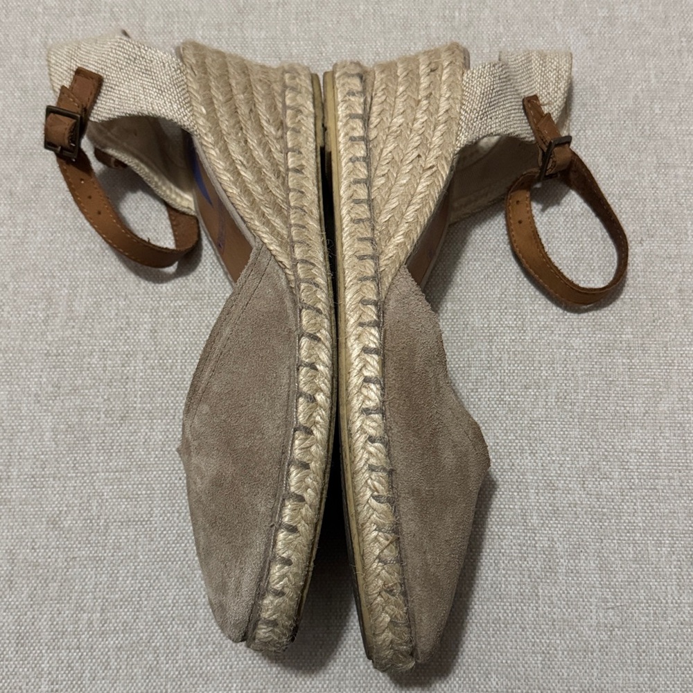 Verbenas Malena Leather Espadrille Wedge Sandal-Taupe-Sz 39-Ankle Strap-GUC - Picture 5 of 16